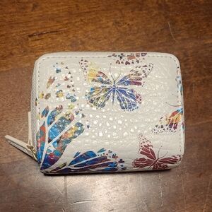 Buxton Brand Small Wallet - White With Butterflies.